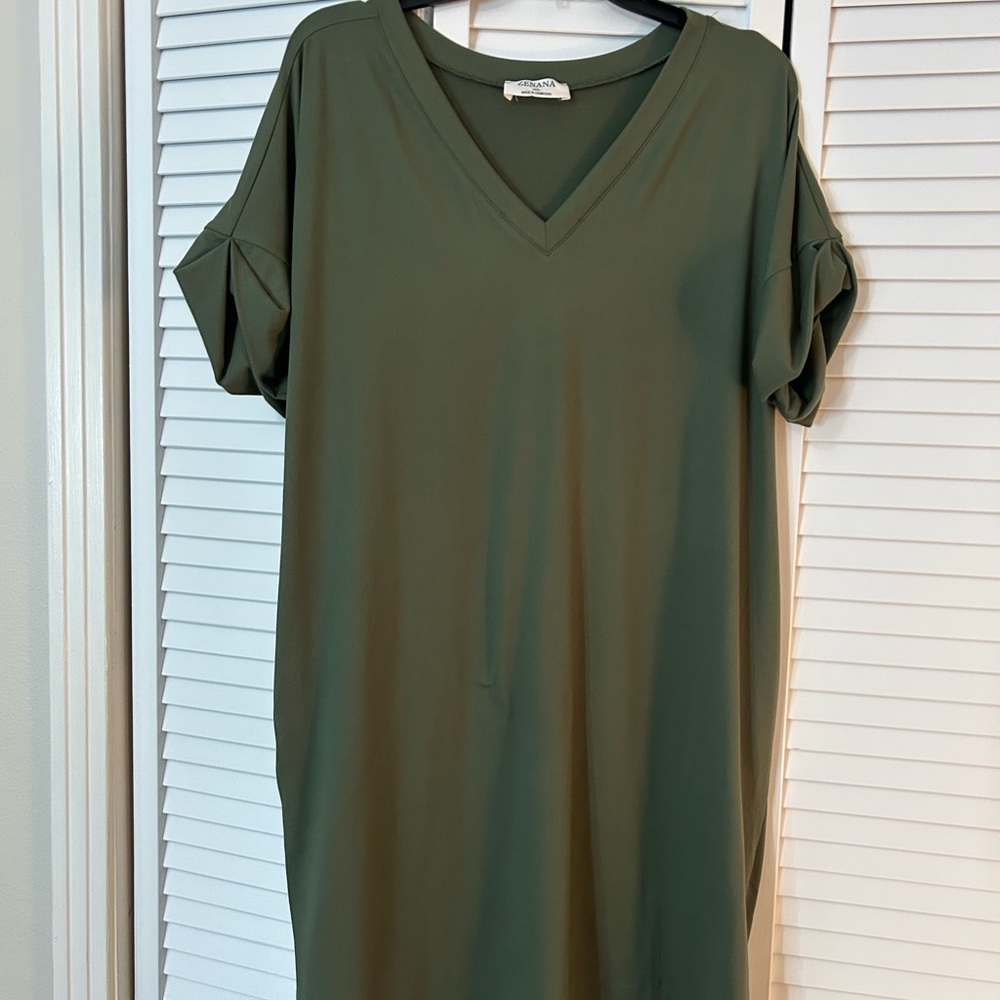 Olive Green V-Neck Dress